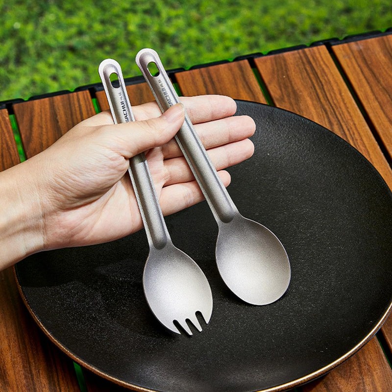 CENPEK 2 Pcs Outdoor Titanium Long Handle Spork Spoon Eco-Friendly