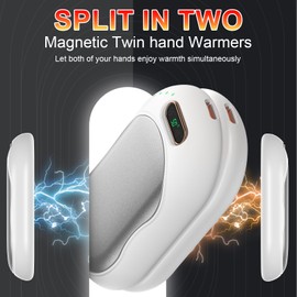 Handwärmer Elektrisch Split Magnetic Wiederaufladbare Taschenwärmer 2er-Pack, 5000mAh Tragbar Handwärmer Wiederverwendbar 3 Heizmodi Fortsetzung 15H, Warmes Geschenk für Outdoor Frauen Männer Kinder
