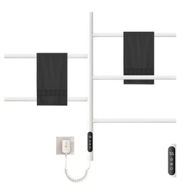 KUKKUME 180°Rotation Electric Heated Towel Rack Wall Mounted Towel Warmer Racks 5 Bars Hardwired & Plug-in Hot Towel Rack with 1H-9H Timer for Home Bathroom, Salons and Spas (White-1)