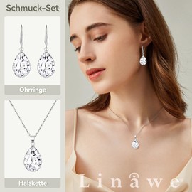 Linawe Jewellery Set, Bridal Jewellery, Wedding Jewellery, Women's Earrings Hanging and Pendant Chain Necklace, Available in Silver, Gold and Rose Gold, Silver Copper Gemstone, Created Zircon Gemstone