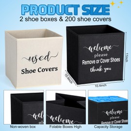 Tiangrid 200 Pcs Disposable Shoe Covers with 2 Pcs Collapsible Storage Dispenser Boxes Waterproof Non Slip Booties Foot Covers for Guests Indoor Open House Supplies, 10.4 x 10.4 x 11 Inch(Blue)