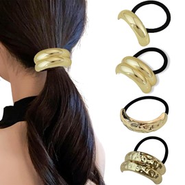 GETFACAI 4 PCS Ponytail Cuff, Gold Hair Cuffs, Hair Cuffs Gold, Hair Cuff Women's Ponytail Holder Elastic Hair Ties Hair Band for Thick Hair