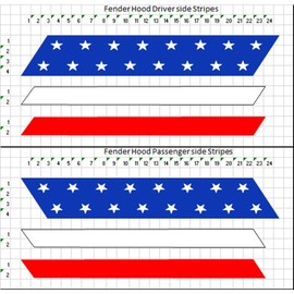 USA Flag Fender Hood Hash Mark Bars Vinyl Racing Stripes (Fits Dodge Charger) Driver Side - Red, White & Blue