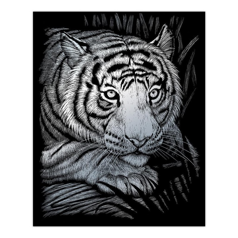 Royal Brush Silver Foil Engraving Art Kit 8"X10"-White Tiger