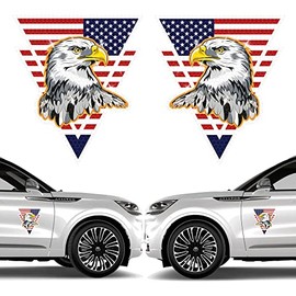 2 Pack Reflective American Flag Bald Eagle Car Magnet, Patriotic USA Flag Truck Decals, Waterproof Magnetic Bumper Stickers for Auto, Truck, SUV, Refrigerator, Mailbox, Laptop, Indoor Outdoor Decors