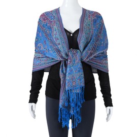 TUSHUSTY Pashmina Feel Shawls Wraps Rave Scarf for Women Soft Silky Reversible Men Scarves Hijab Blue 2