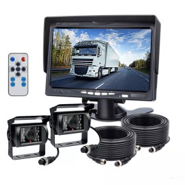 iPoster 7" Quad Split Monitor Screen 2 Reversing Camera 2 x10m 12-24V For Caravan Truck