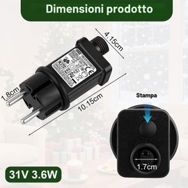 URAQT Spina Trasformatore, 31V-3.6W Trasformatore Alimentatore per Luci LED, IP44 Driver LED a Bassa Tensione, 8 modalità con funzione di memoria, per luci di Natale, luci delle fate,luci dell'Albero