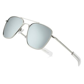 JOVAKIT Men's Polarized Aviator Sunglasses Retro Military Style Pilot Sun Glasses Bayonet Temples UV400 Protection (Silver/Silver Mirror)