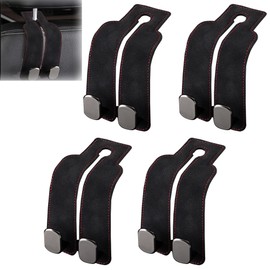 Car Seat Hooks for Headrest,4 PACK Leather Car Seat Hooks Purse Hook for Car,Double Headrest Hooks Purse Holder Mobile Phone Holder,Car Hanger Storage Car Seat Back Organizer for Handbags,Bags,Purses