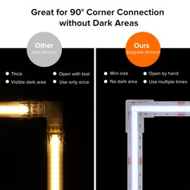 SEZO FCOB Gapless L-Shaped Connector Kit, 4 Pieces, L-Shape Corner Connectors, Transparent Unwired Connectors, Suitable for 4PIN 10 mm COB RGB LED Strips, Solderless and Terminal Extension Connector