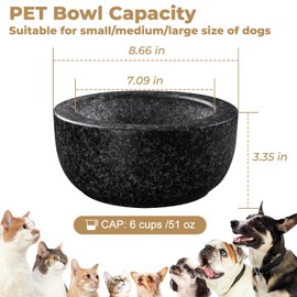 Marble Pet Bowl,Non-Tipping Heavy Dogs Food Bowl,Heavy Dog Bowl that Won't Move,Heavy Cat Water Bowl,Weighted Water Bowl for Dogs Cats,Holds 6 Cups(Grey) (Large)