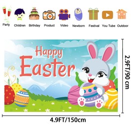 Happy Easter Banner Easter Decorations 58x35 Inch Easter Backdrops for Photography Easter Party Decorations Indoor Outdoor Spring Decorations