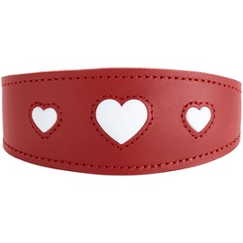 HUNTER Greyhound Collar Love, Colour: Red/Black, Soft, Robust Cowhide Leather, Individually Sewn-in Hearts, Wider Shape, Padded, High, Made in Germany, Size 32
