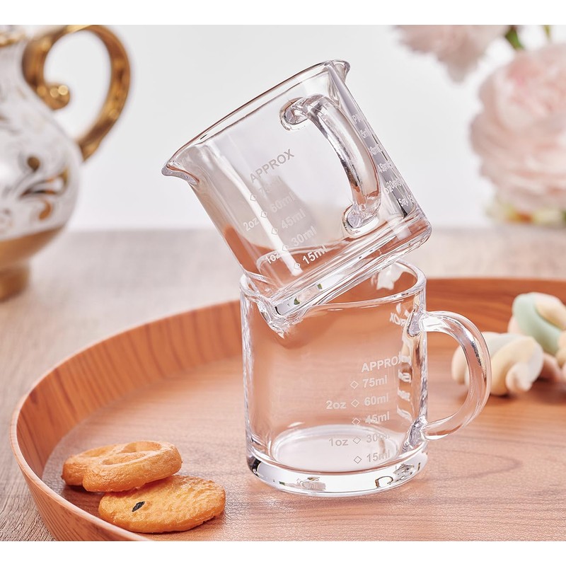 Ackers 2 Pack Measuring Cups, 75ML/2.5OZ Espresso Cups with Handle,