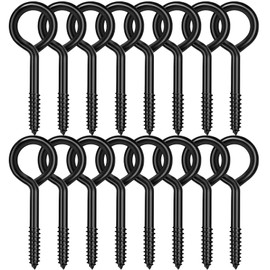 Dpyrrhic 16PCS Black Eye Hooks Screw Self Tapping, 5 Inch Heavy Duty Bolt for Hanging, Wood Securing Cables Wire Indoor & Outdoor Use