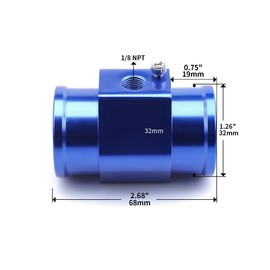 ZHSYMX Aluminum Water Temp Joint Pipe Water Temp Meter Temperature Gauge Joint Pipe Radiator Sensor Adaptor Clamps Blue 32mm