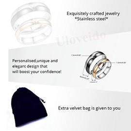 Uloveido Stainless Steel His and Hers Matching Black & Rose Gold Plated Wedding Bands Engagement Rings for Couples Y994 (Women, Size 5)