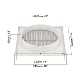 PATIKIL 8 Inch Dryer Vent Cover, Exterior Wall Exhaust Vent Air Grille Louvered Screen Mesh ABS Plastic for HVAC Kitchen Bathroom Outdoor