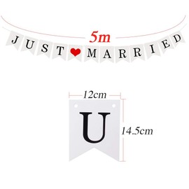 Mejoser “Just Married” garland vintage rustic bunting banner with rope, wedding garland as decoration for a wedding party, bridal shower, hen night or photo booth photography