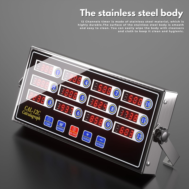 Commercial Kitchen Timer with 12 Channels, Professional LED Digital Timer