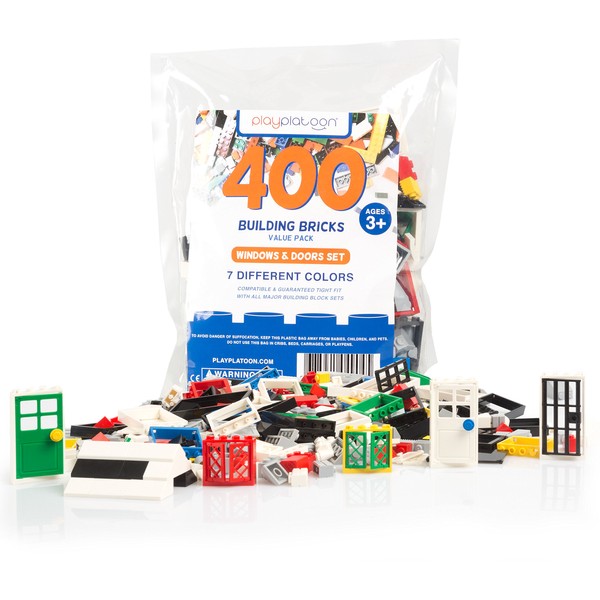 400 Piece Windows, Doors, and Roof Tops Set - Building Brick Compatible Play Kit