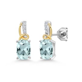 Gem Stone King - arete de plata de ley 925 y oro amarillo de 10 quilates, 7 x 5 mm, piedra natal y diamante blanco cultivado en laboratorio para mujer, Oro amarillo y plata esterlina, diamante