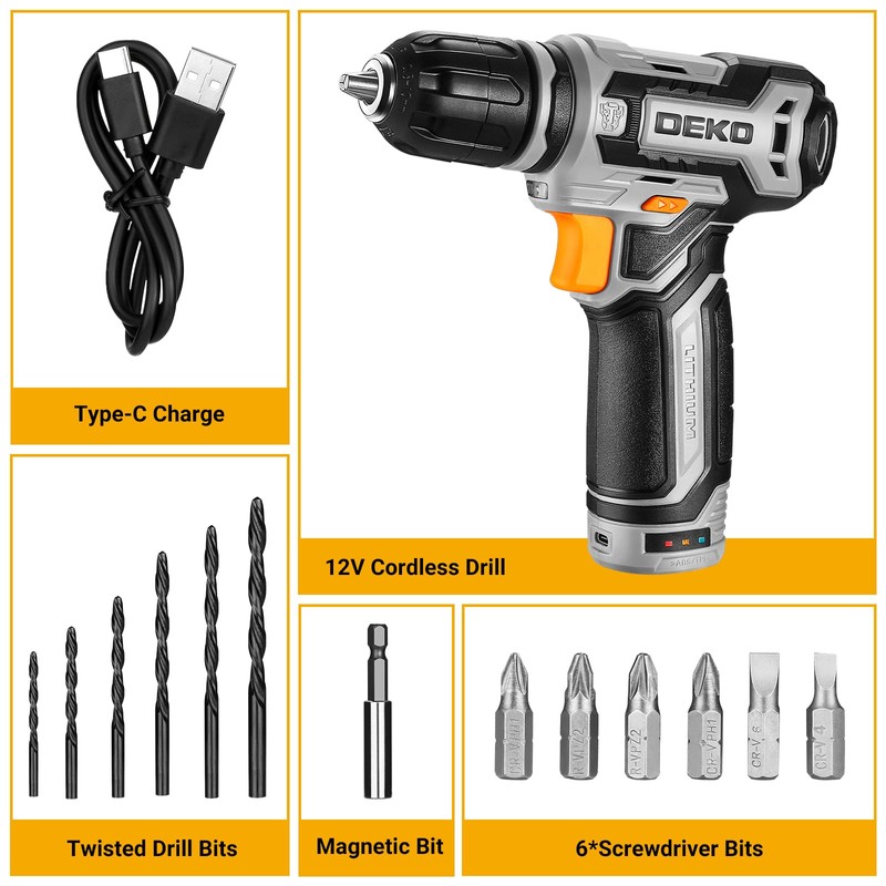 Cordless Drill: DEKO PRO 12V Power Battery Drill Set with