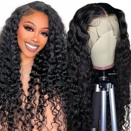 AAKJJ Deep Wave Lace Front Wig, 13x6 HD Transparent Lace, Raw Human Hair, 200 Density, Pre-Plucked with Baby Hair for Women, Natural Color 22 Inch