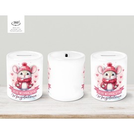 Children's Money Box with Name and Saying Merry Christmas Animal Motifs Money Gifts Piggy Bank Ceramic Mouse 2 White Money Box