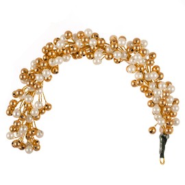 Gajra - Accesorios para moño de flores artificiales indias hechos a mano para mujeres, fiestas, matrimonio, festivales Mehndi (dorado y blanco)