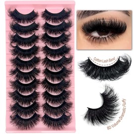 SISIYDY Mink Lashes Fluffy Dramatic 8D Thick 3D Volume 20mm 25mm Big Long Eye Lashes Mink Faux Strip False Eyelashes 10 Pairs Pack YH005
