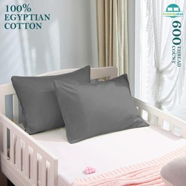 Travel Pillow Case Cover 14x20 Size Set of 2 Zipper Closure Toddler Pillowcase 600 Thread Count 100% Soft Egyptian Cotton Travel Pillow Covers 14 x 20 , Dark Grey Solid