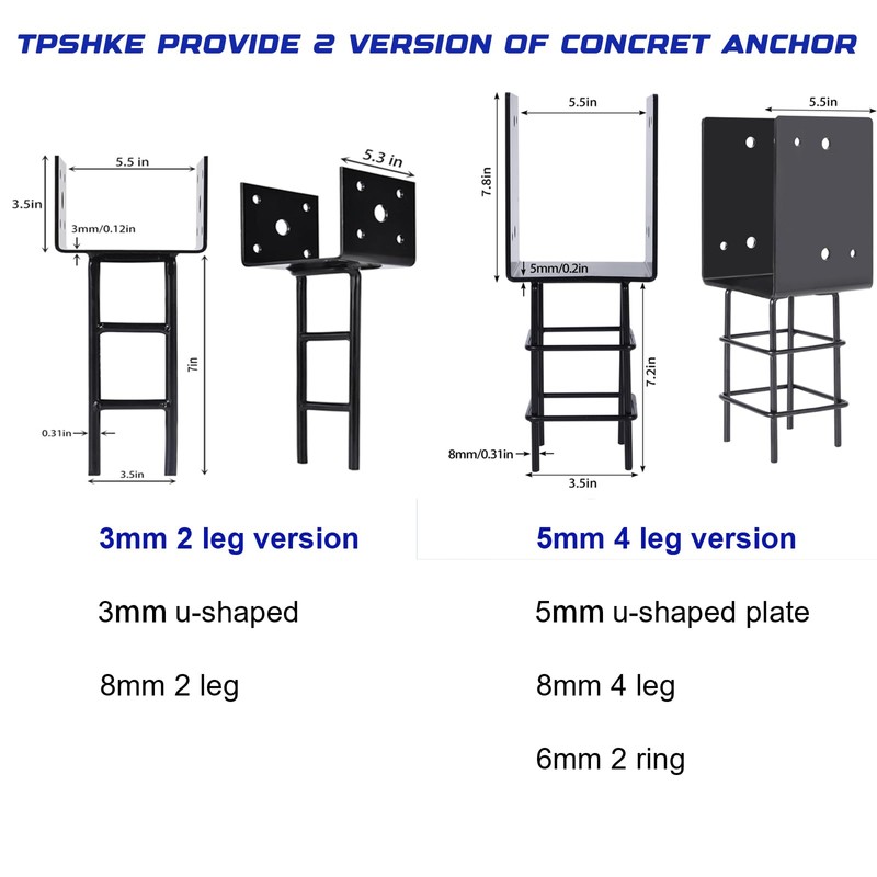TPSHKE 6"x 6" U-Shape Concrete Post Anchor, Heavy Duty 5mm