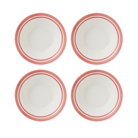 Portmeirion Potter’s Stripe Oatmeal Bowls (Set of 4) - Versatile Earthenware Bowls for Kitchen, Soups, Cereal & Desserts - Dishwasher & Microwave Safe - Made in UK Dinnerware Collection (Red Stripe)