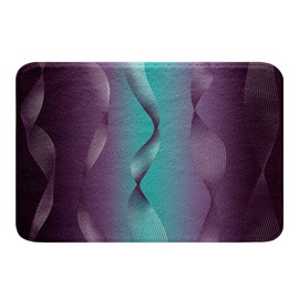 Erosebridal Gradient Purple and Teal Bathroom Rugs 20"x32",Silver Foil Print Wave Striped Door Mat Ombre Outdoor Doormats,Abstract Art Floor Rug Bathroom Accessories