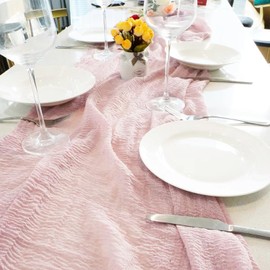 Swsen Pack of 2 Cheesecloth Table Runners Light Pink 90 x 300 cm, Boho Gauze Wedding Table Runner - Romantic Wedding Runner for Wedding, Birthday, Bridal Shower, Baby Shower, Table Decoration