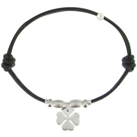 LES POULETTES BIJOUX - Bracelet Lucky 4 Leaves Clover - Sterling Silver on Waxed Cord - Classics - Black