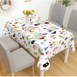 iEvery Floral Tablecloth Wipe Clean Rectangular, Polyester Wipeable Table Cloth Waterproof Garden Table Cover for Kitchen Dinning Party Picnic Patio Outdoor, 110x140cm