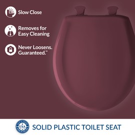 Bemis Classic Colors Slow Close Toilet Seat, Easy Clean Hinges and Durable Plastic Seat, Made in USA, Round, Loganberry