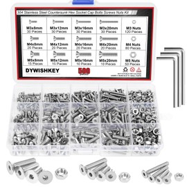 DYWISHKEY 500PCS Metric M3 M4 M5, 304 Stainless Steel Flat Head Countersunk Socket Cap Bolts Screws Nuts Assortment Kit with Hex Wrenches