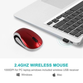 Wireless Mouse Cute Mini Computer Mouse Small Size Pocket Portable Compact Travel USB Optical Mice 3 Buttons 1000 DPI Cordless Mouse for Laptop PC Computer Notebook MacBook Kids Girl Gift (Red)