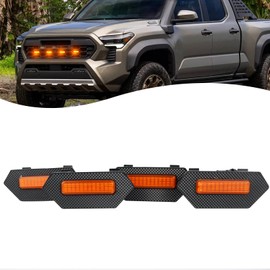 ZDEERAOTO 4pc Smoked Housing Amber LED Front Grille Lights DRL Feature Kit for Toyota Tacoma 2024 2025 Trailhunter TRD Pro Cab Pickup Accessories (Yellow)