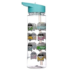 Puckator VW - Kids Drinks Bottle With Flip Straw - Reusable Water Bottle For Girls And Boys With A Carry Handle - Bpa Free - For School Nursery - Cute Bus Design - Pp 550ml