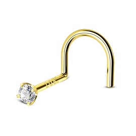COCHARM 10k Solid Gold Clear CZ Nose Stud 20g 10K Yellow Gold Nose Screw Nose Rings Hypoallergenic S Shape Nose Piercing For Women Men