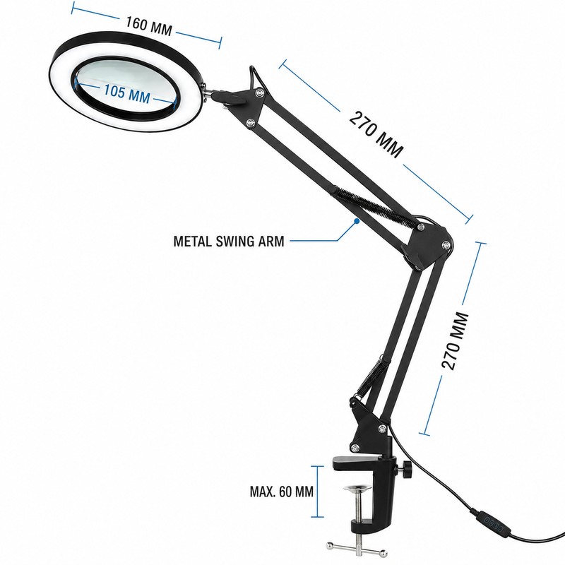 10X USB LED Magnifying Lamp with Clamp, 72 LEDs, Short