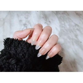 Vividvibe Press on Nails- Almond Soft Skin Cat Eye Crystal French Nails，Fit Perfectly，Reusable /15 sizes - 30 pcs