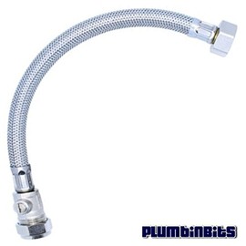 15mm x 1/2" BSP Flexible Braided Hose Tap Flex Connector with Isolator Valve - 300mm Long