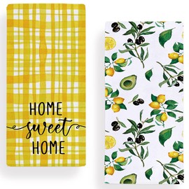 Watercolor Lemon Olive Kitchen Dish Towel 18 x 28 Inch Set of 2, Spring Summer Yellow Lemon Tea Towels Dish Cloth for Cooking Baking