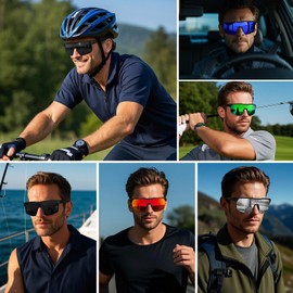 Ofwin Sports Polarized Sunglasses for Men Women UV Protection Cycling Fishing Bike Running Sun Glasses Unbreakable Matte Black Frame/Silver Mirror Lens